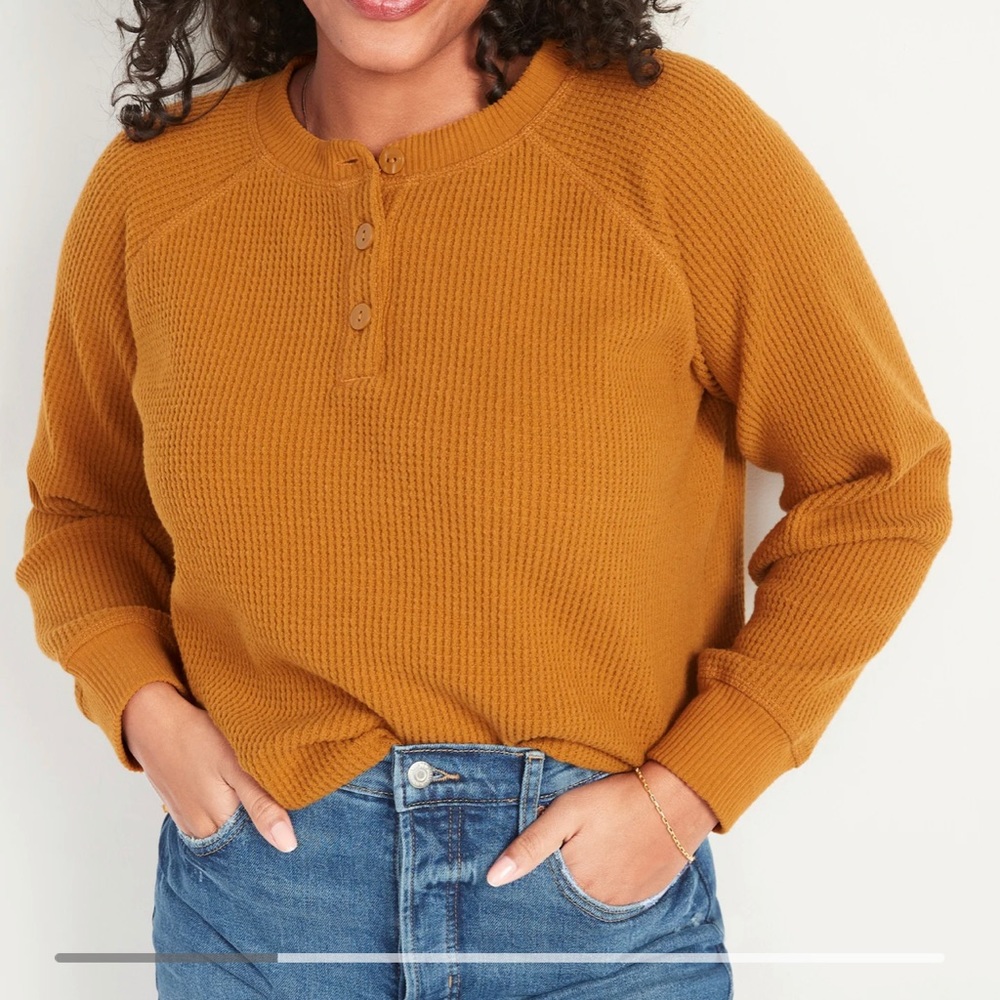 Loose Cropped Cozy Long-Sleeve Henley T-Shirt